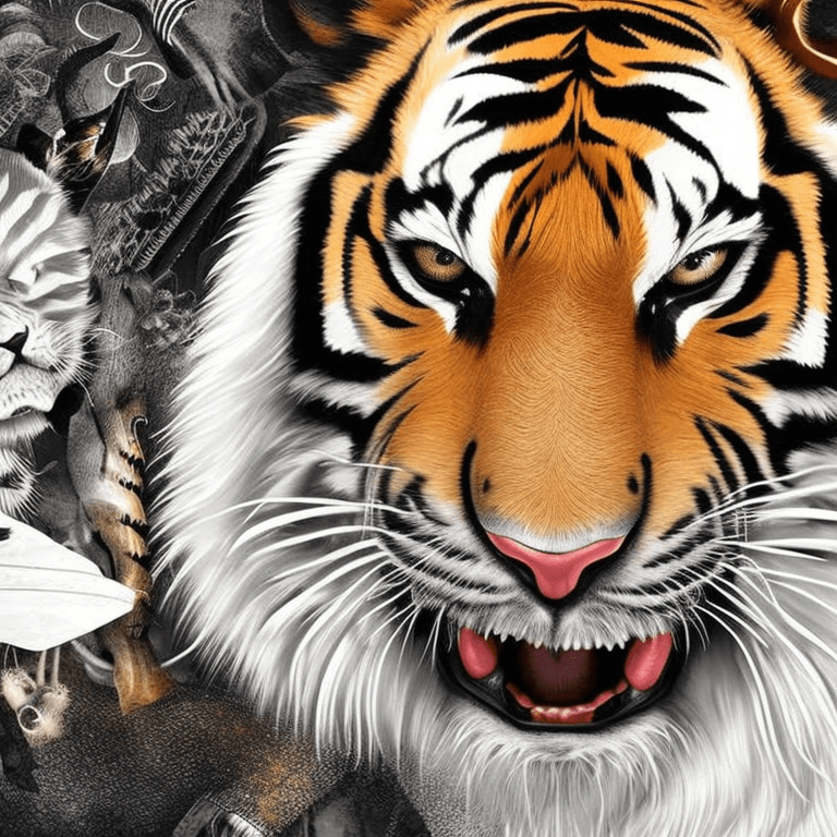 AI generated: Hyper realistic Tiger and Skull Illustration with Japanese Style Art Background