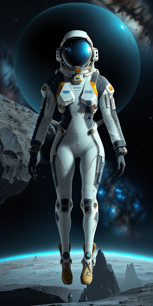 AI generated: **Amidst the untamed landscapes of an alien world, an intrepid human character dons an advanced spac...