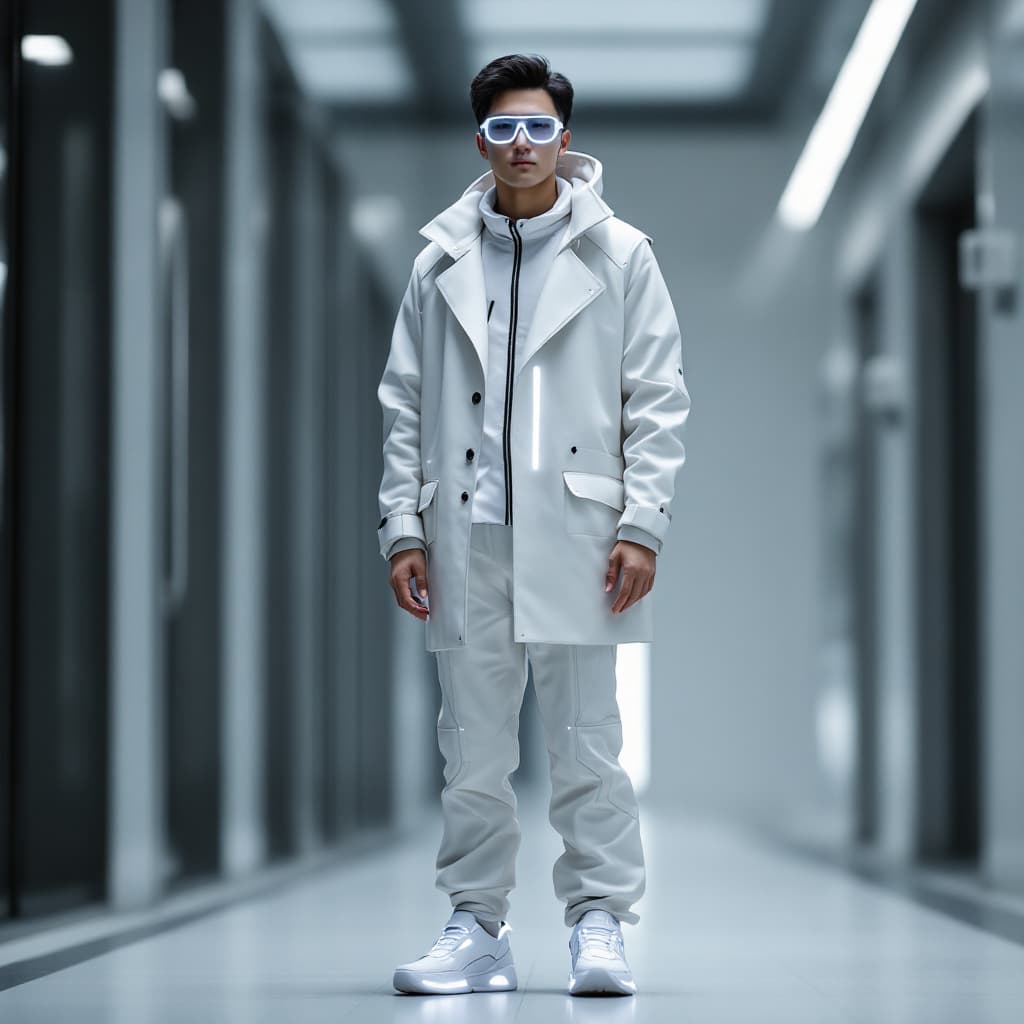 AI generated: A full-body portrait of the same Korean man as seen in a previous 1945 photograph, now in the 2040s,...