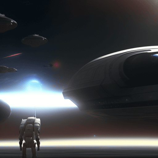 AI generated: protagonist spaceship, preparing for battle on New Earth, against the fallen ones, and their alien a...
