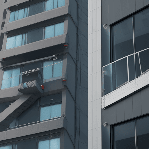 AI generated: 
Smart sensors for structural health monitoring being used in a building