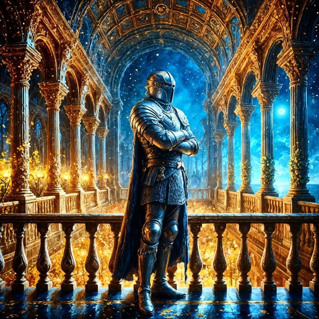 AI generated: Cinematic angle viewed hyper-realistic image of a knight warrior standing gracefully with his arms c...