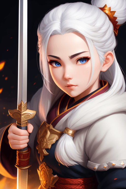 AI generated: a cartoon character with white hair holding a sword, ghailan!, world of warcarft, dwarf, short puffy...