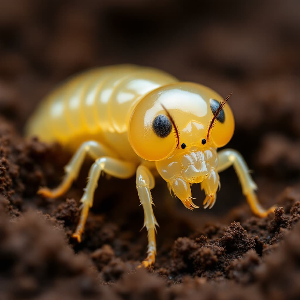 AI generated: A rare species of parasitic fly larva that mimics the head of a termite to infiltrate termite nests....