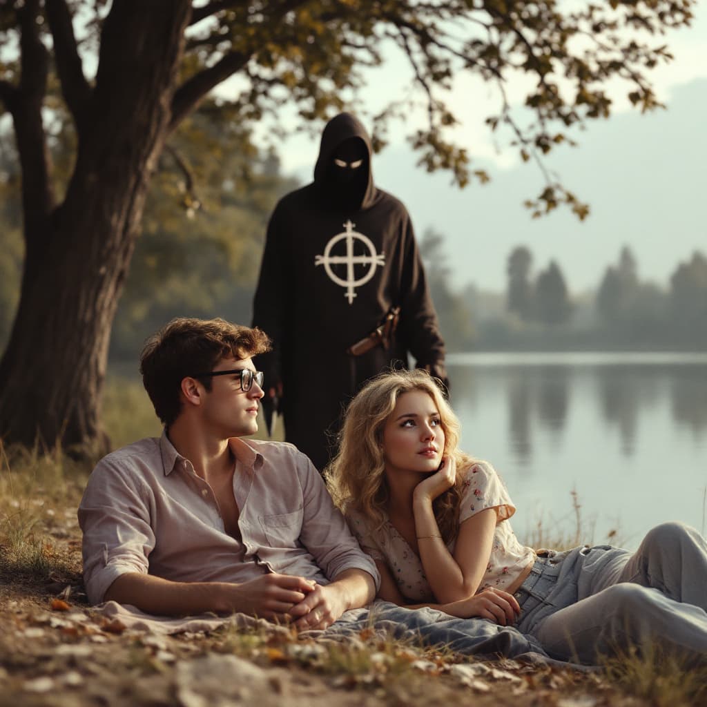 AI generated: A photorealistic image of Two 1960's college students, a boy, wearing glasses and 60's spring clothi...