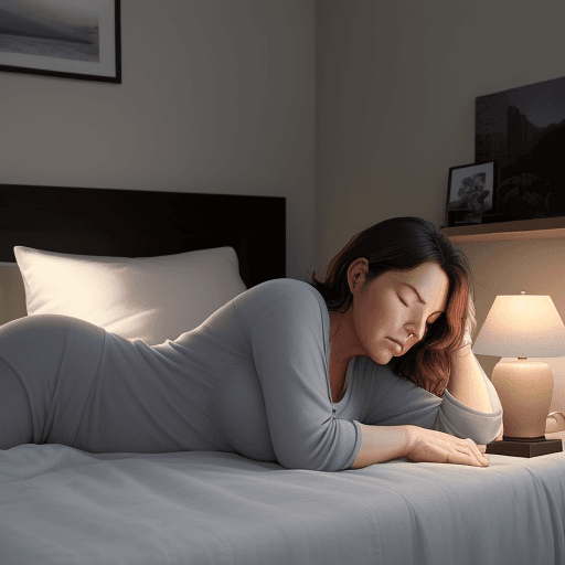 AI generated: ""A woman of about 30 years old, with a medium build, is lying on her side on the bed at night, slee...