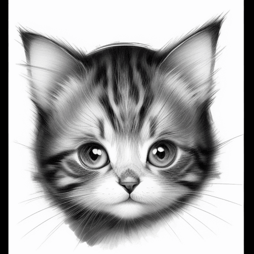 AI generated: sketch of a kitten's face, expressive line-work, in the style of beautiful portraits --ar 35:64 --st...
