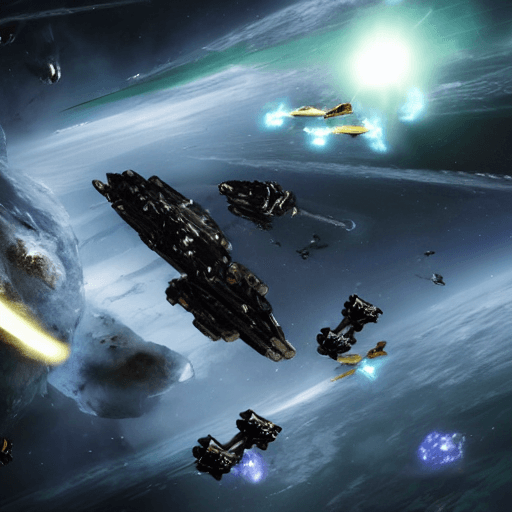 AI generated: eve online black astero shooting space dragons and wormhole drifters 