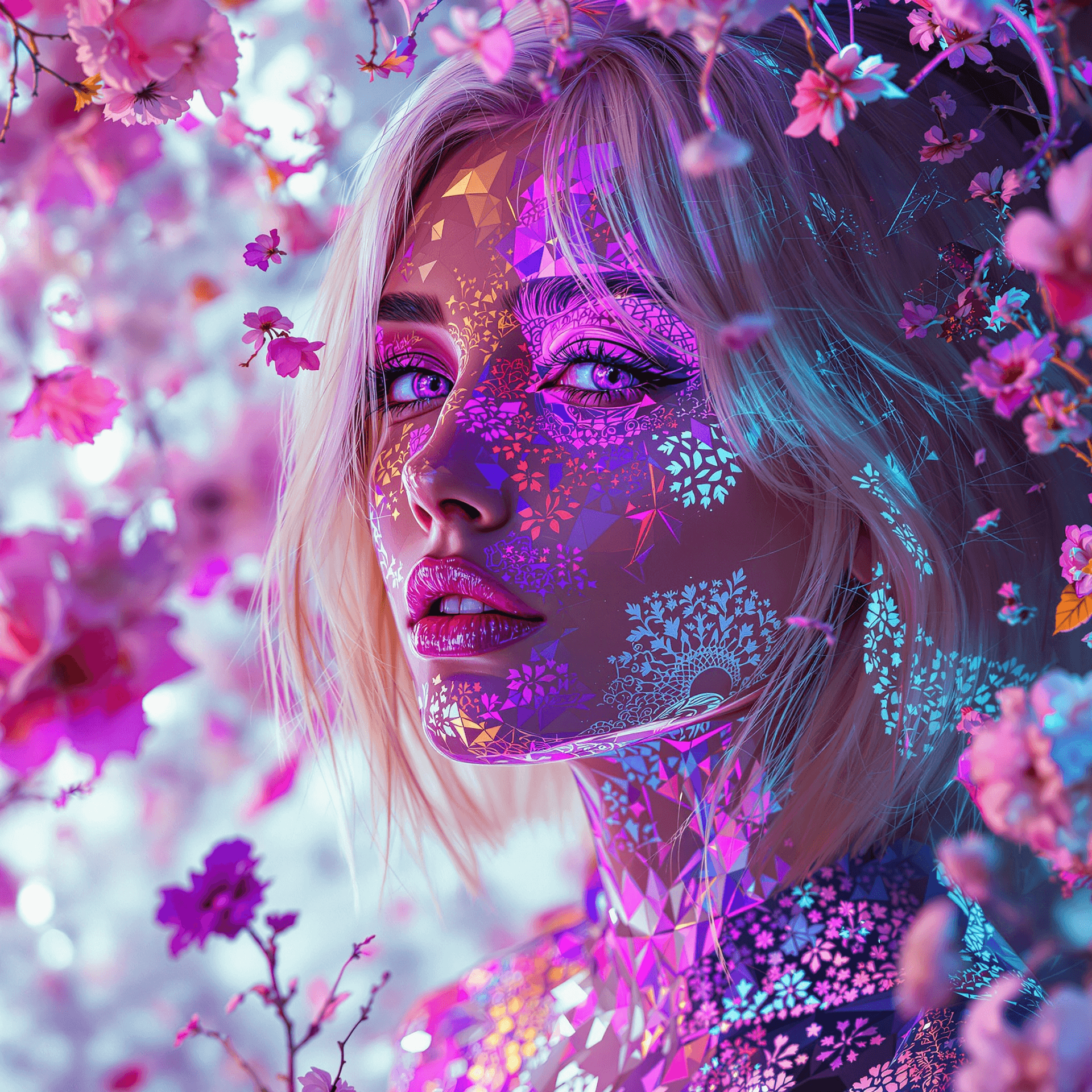 AI generated: A futuristic vision of a woman of Caucasian descent with shoulder-length blonde hair, enveloped in a...