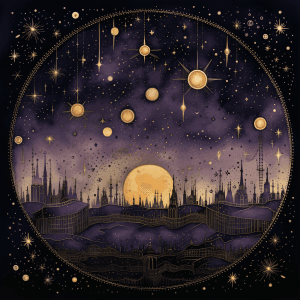 AI generated: A celestial vector of constellations shining, with twinkling star patterns, in shades of gold and si...