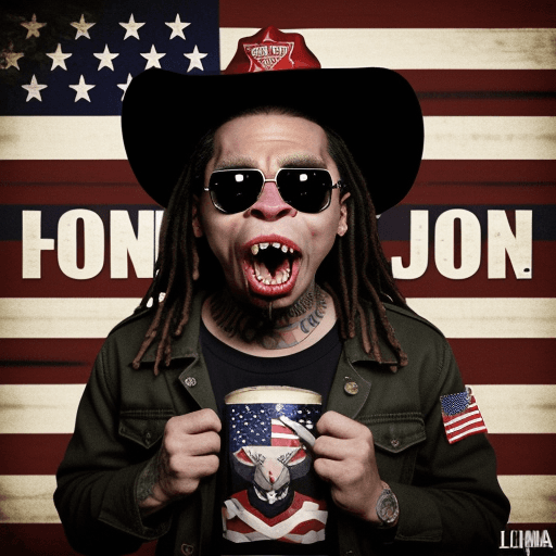 AI generated: an opossum hissing angrily about commies. American flags. Beer. Words to display are "hiss at commie...