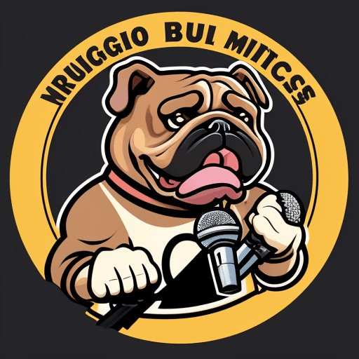 AI generated: Vector art of a bulldog mascot Logo holding a vintage style microphone