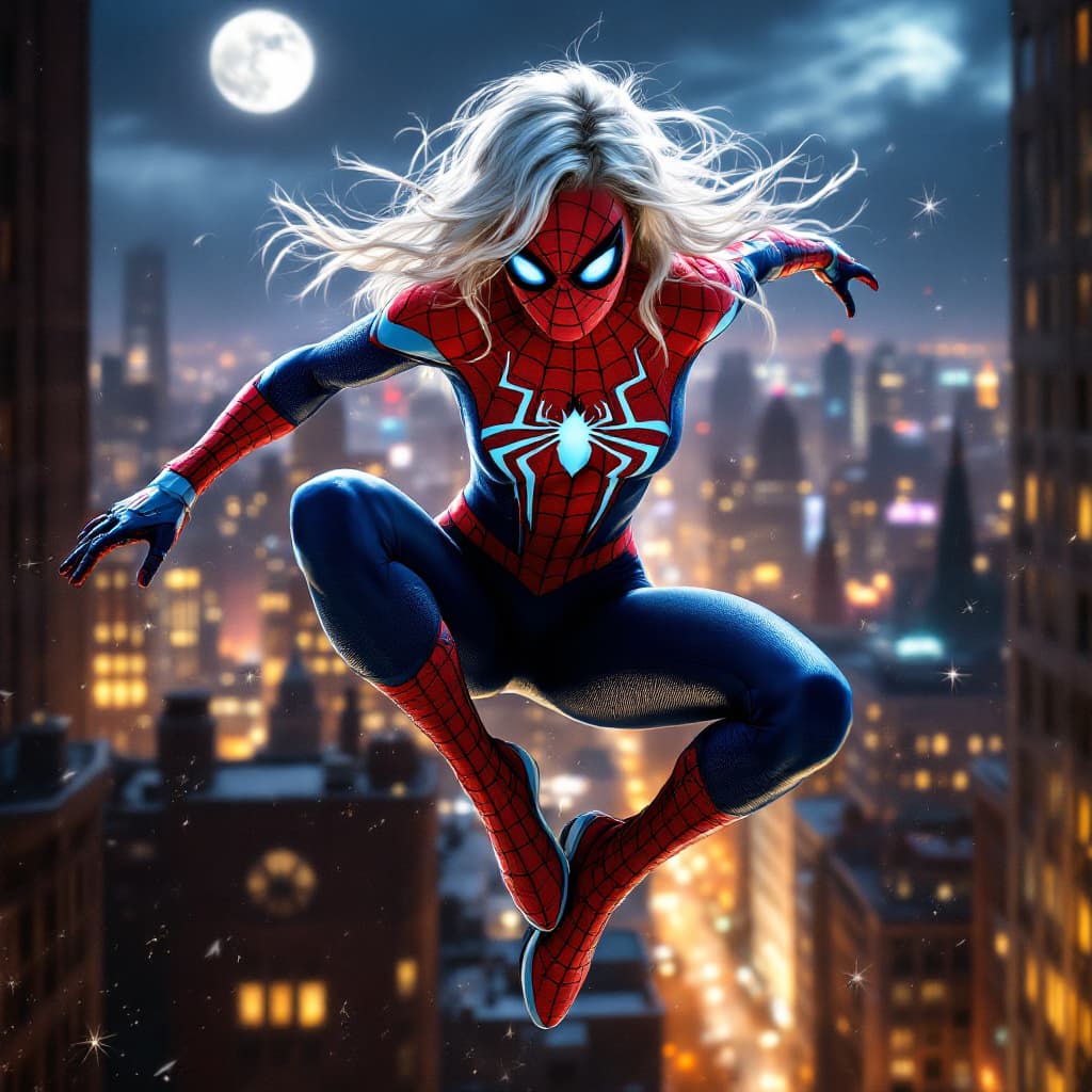 AI generated: Margot Robbie (Masterpiece, 4k resolution, ultra-realistic, very detailed), (White superhero theme, ...