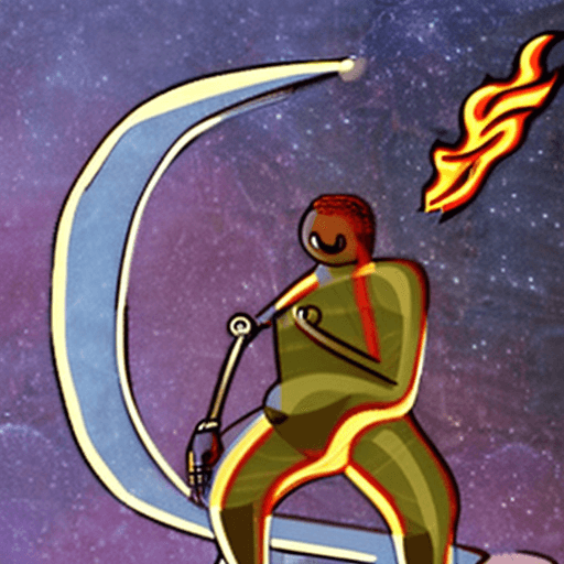 AI generated: An giant humanoid protecting the Earth from a fire Meteor