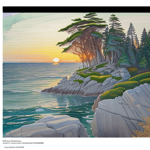 AI generated: a painting of a tree sitting on top of a rock, a watercolor painting, inspired by Arthur Lismer, cg ...