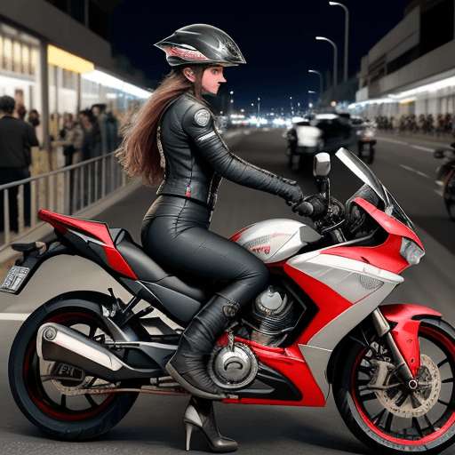 AI generated: captura a una mujer deslumbrante a lomos de una motocicleta de carreras, con su elegante chasis  de ...