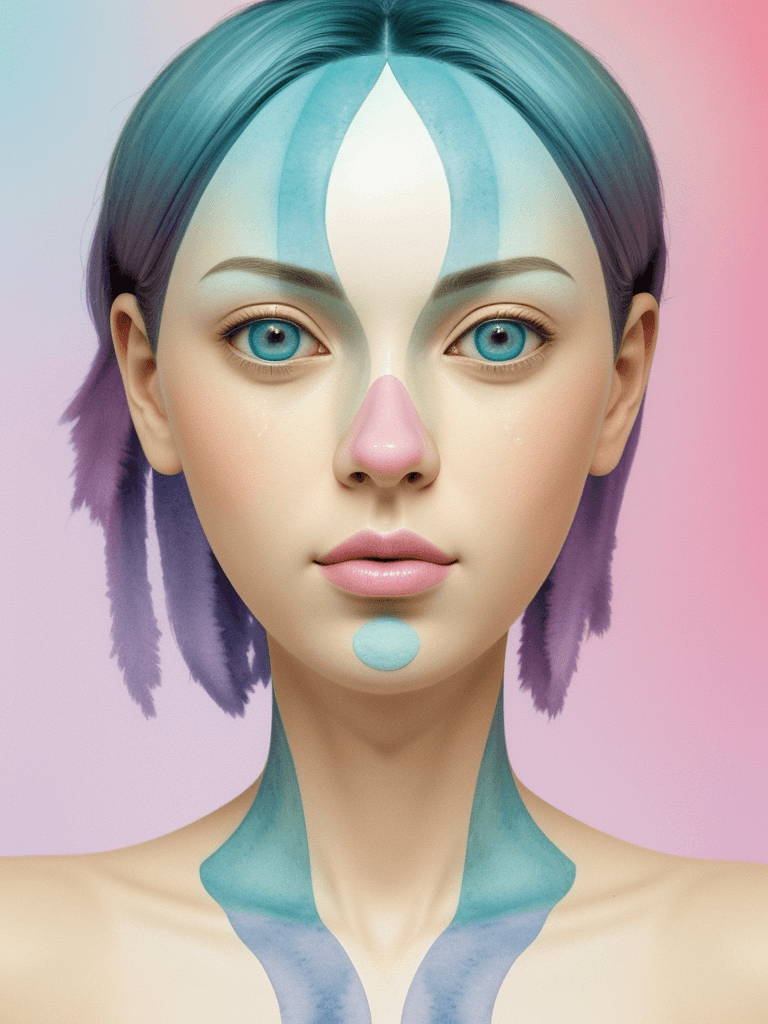 AI generated: A fascinating 3D watercolor masterpiece featuring a female face, with half of the side filled with c...