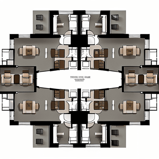 AI generated: architectural floor plan of apartment building, symmetrical layout