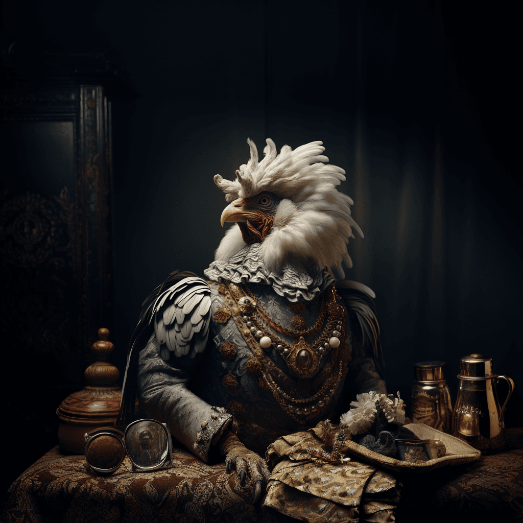 AI generated: Fashion photography, anthropomorphic [animal] photo, 1900s renaissance clothing, fantasy, insanely d...