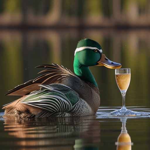 AI generated: Angry Mallard duck drinking with a moose