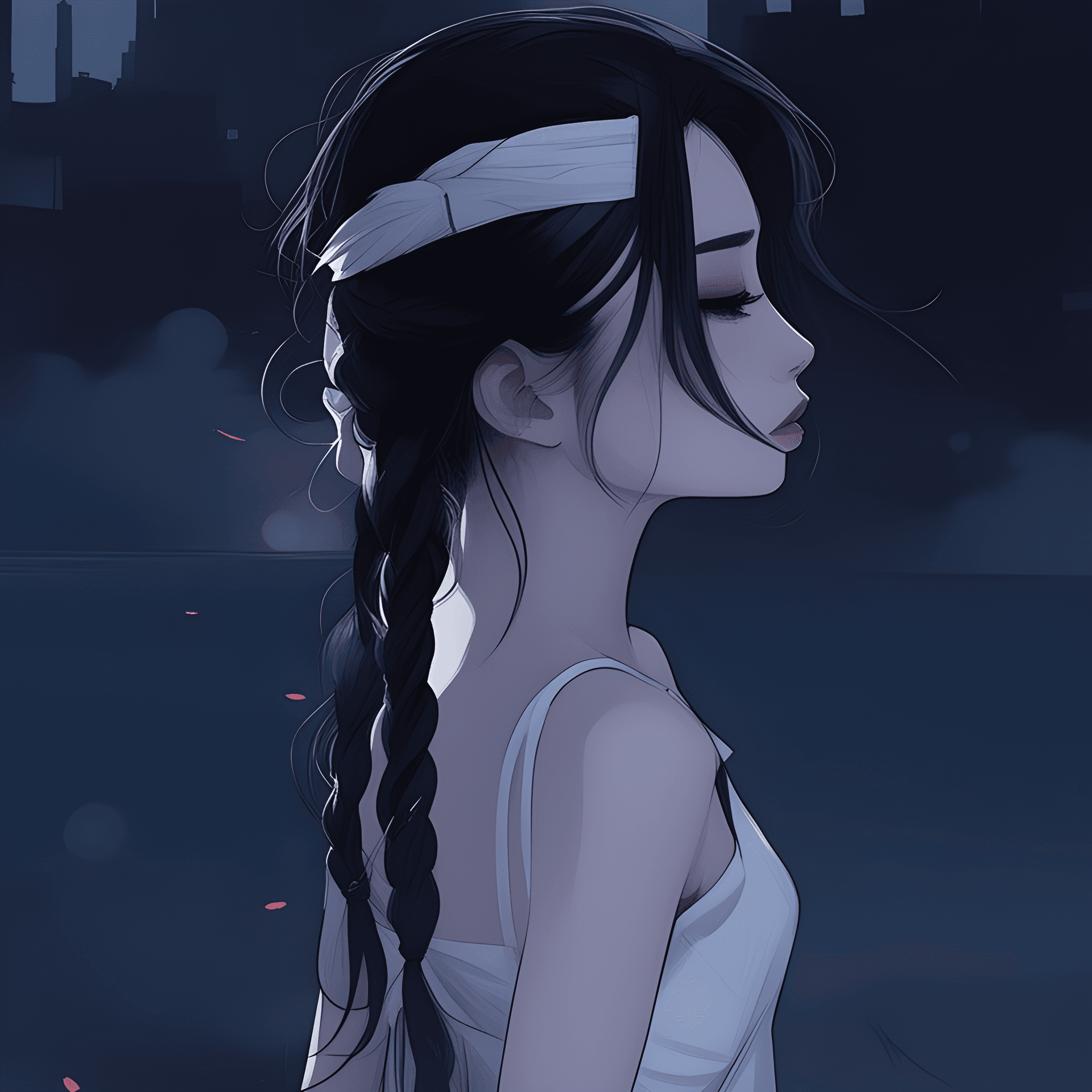 AI generated: a close up of a person with long hair, artwork in the style of guweiz, facebook profile picture, sad...