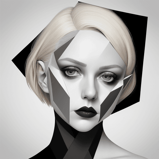 AI generated: A close-up portrait of a woman with short platinum blonde hair, in the style of Irving Penn and Pabl...