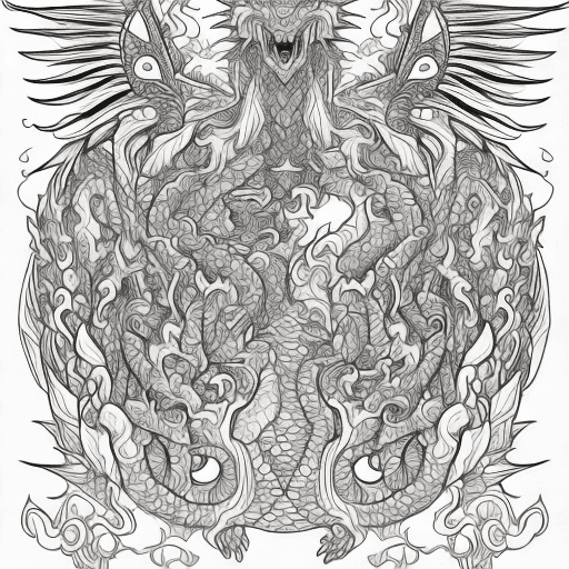 AI generated: Dragon coloring page for kids, a dragon with wings, glowing eyes, drives a happy chariot, well detai...
