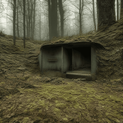 AI generated: Abandoned WW2 german bunker in a dark forest. dark and eerie atmosphere. realistic and cinematic
