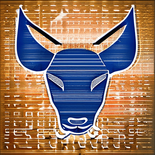 AI generated: round logo of a facing serious bull head. two colors, abstract style. add symbols of financial growt...