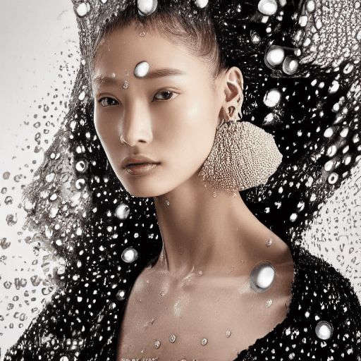 AI generated: Fashion photography jewelry,  style Alexander Mcqueen model, she is wearing same earrings made of dr...
