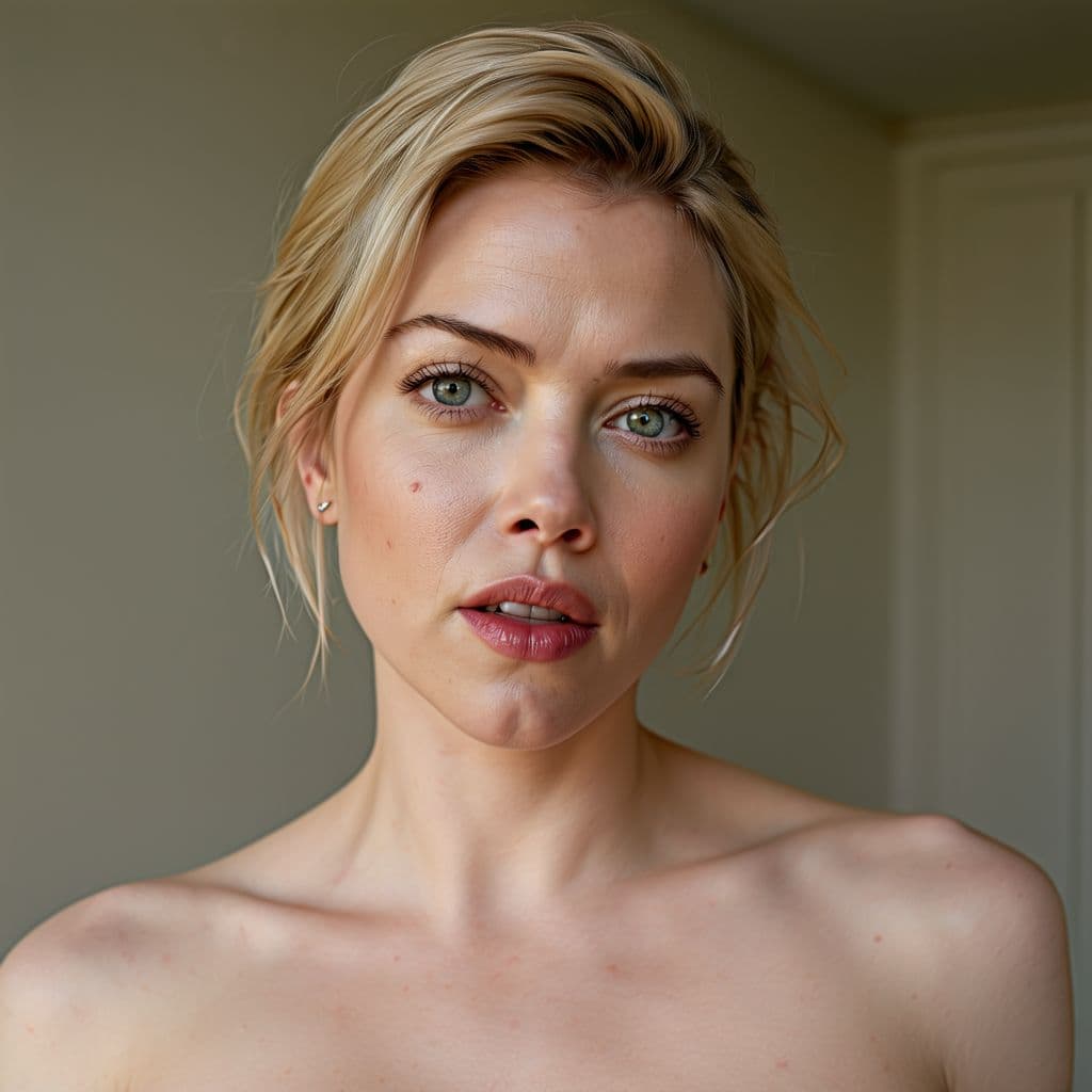 AI generated: Scarlett Johansson, naked, solo focus, whole body, at a high angle, full body, hyper real photo, ult...