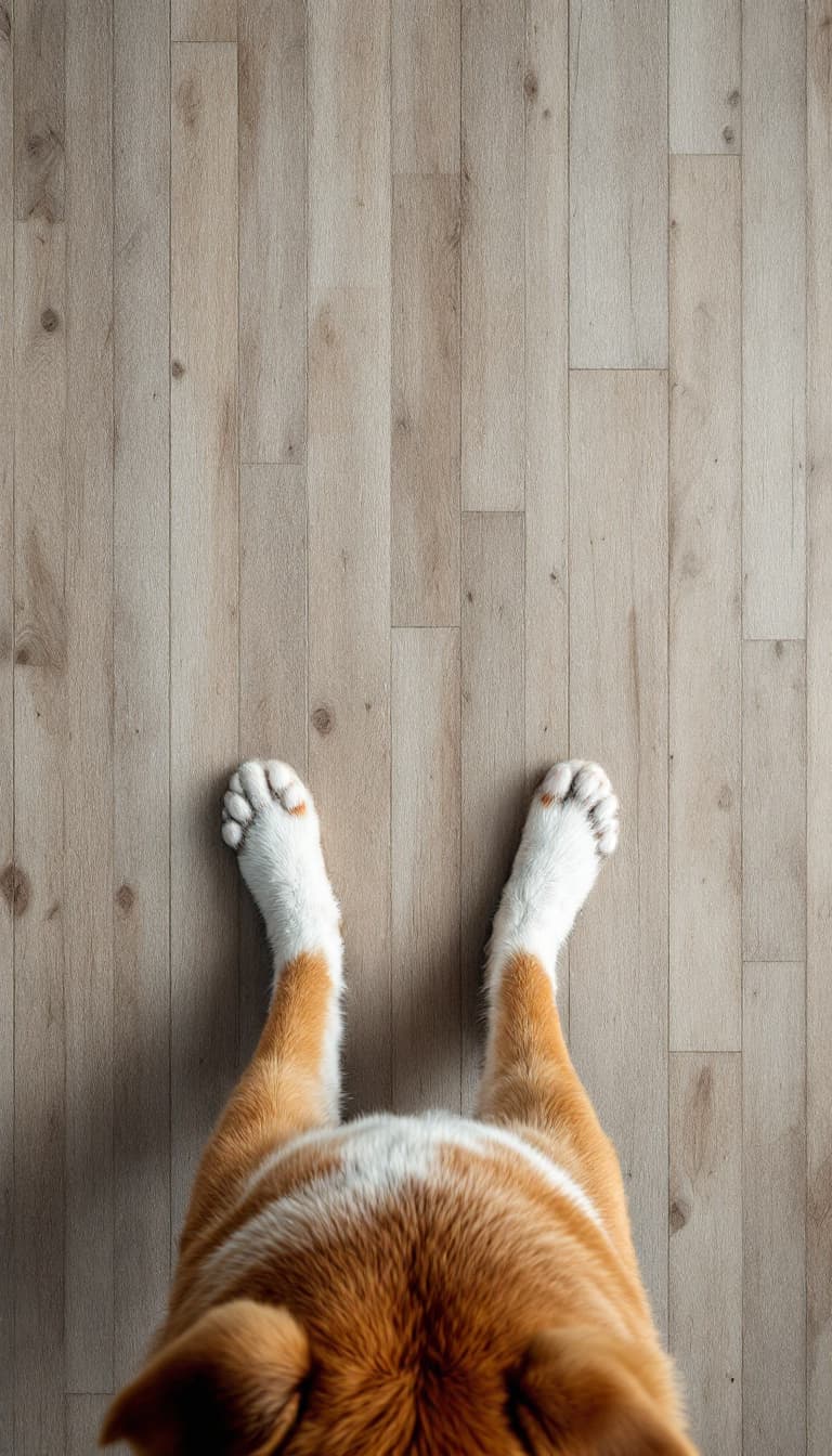 AI generated: POV first-person,  I am a dog standing on my hind legs, looking down at my paws on the ground.

My t...