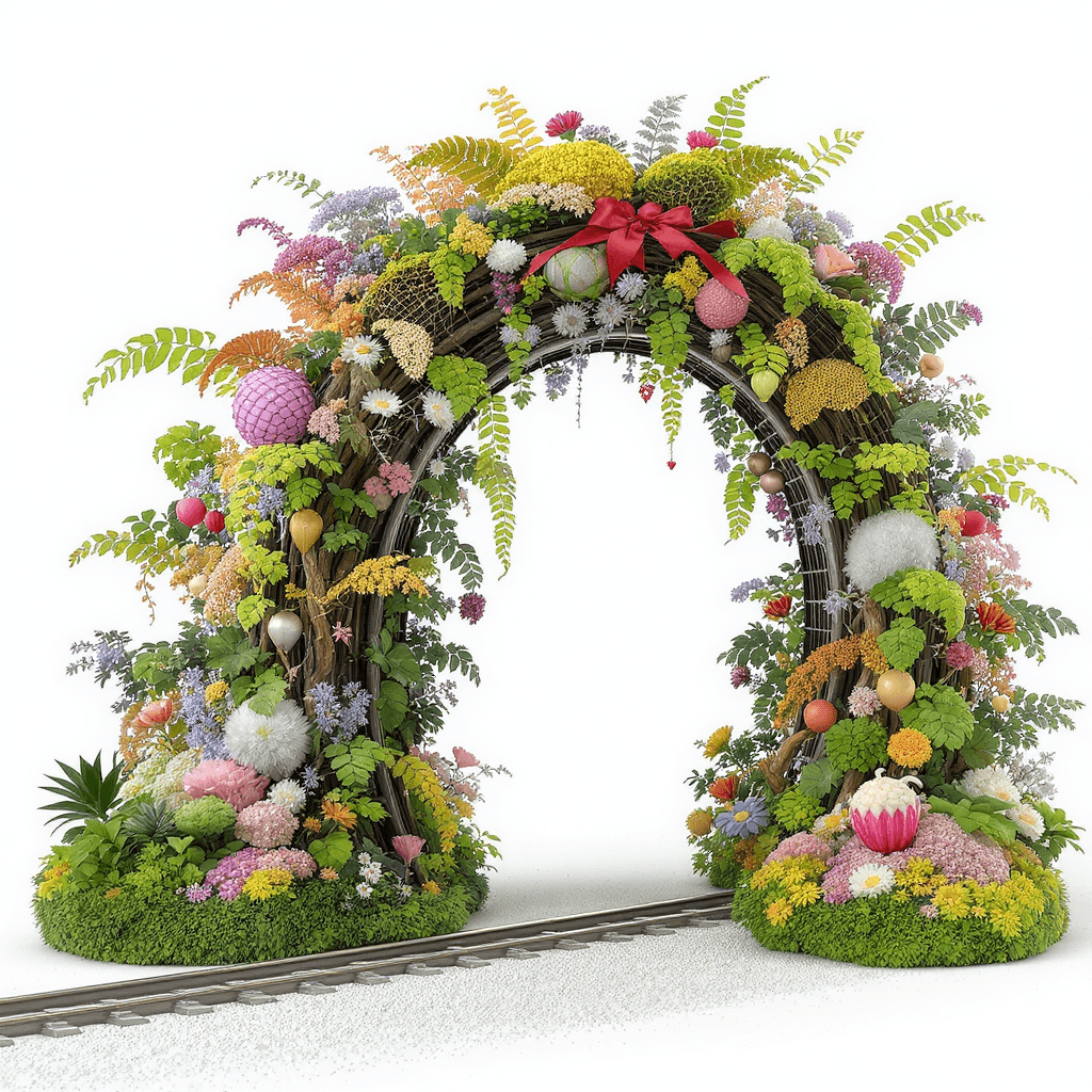 AI generated: A 3D train to the botanical archside view Nintendo, playful designs white background 8k --v7 --iw2 -...