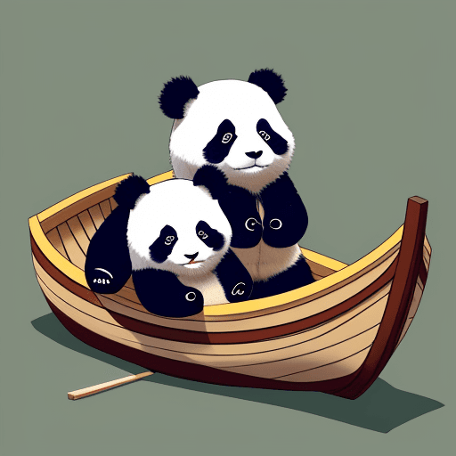 AI generated: a panda, joining, Bun Scrambling Contest, winner, traditional fish boat
