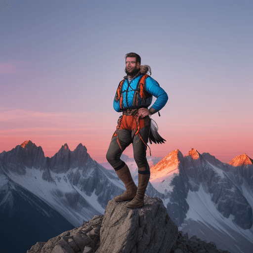 AI generated: full-length portrait,photo, high quality, brutal man mountaineer, in special clothes, looks into the...