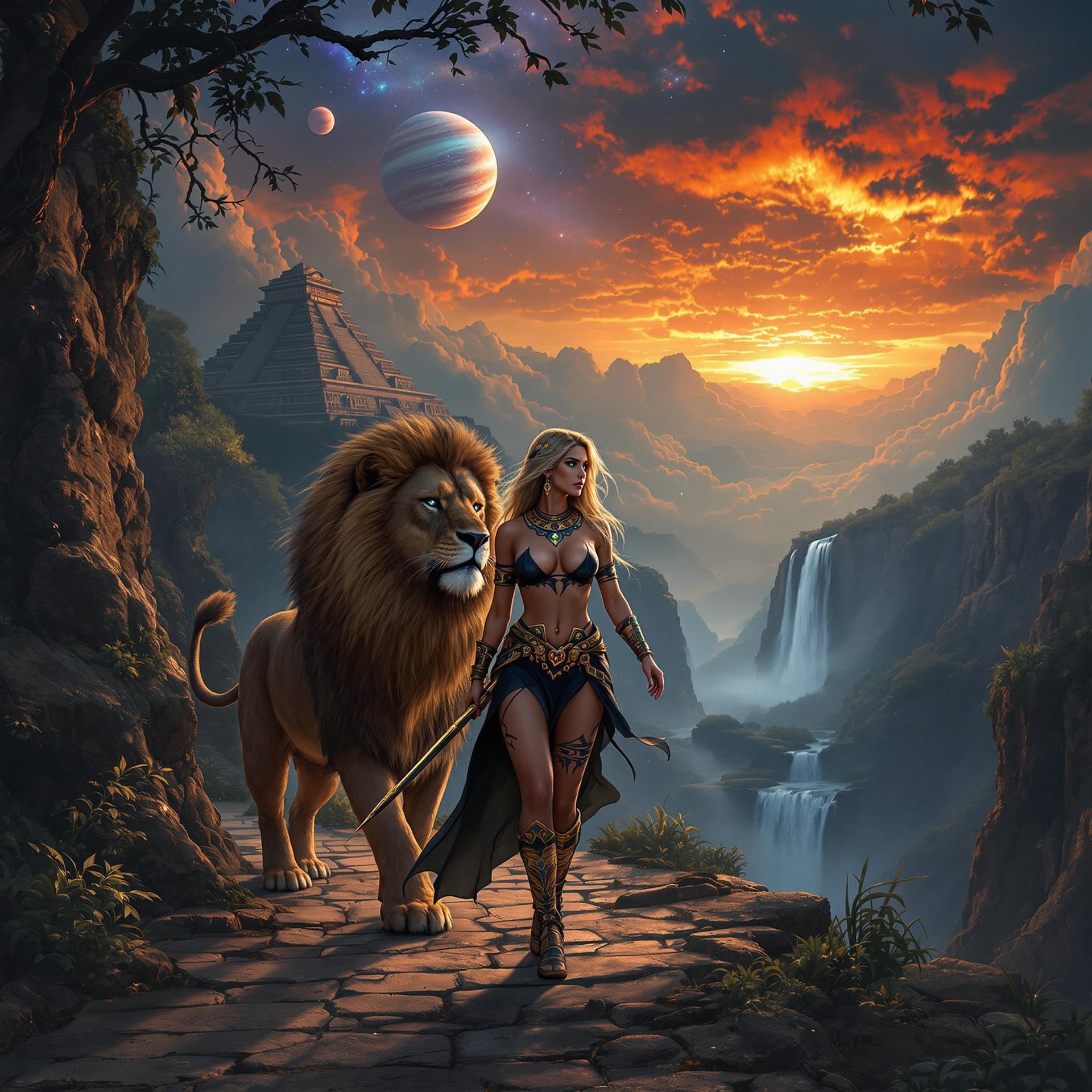 AI generated: Hyper realistic, photo realism, zoomed out full body HD Photo of beautiful, Amazon warrior queen wal...