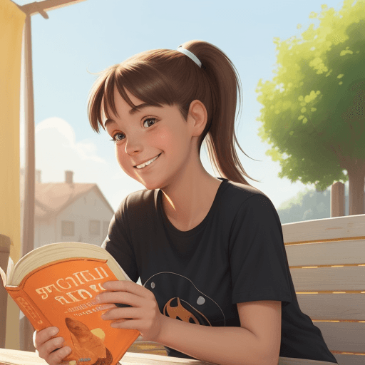 AI generated: an smile girl with brown ponytail hair and black eyes comfortable cotton t-shirt, in a peaceful and ...