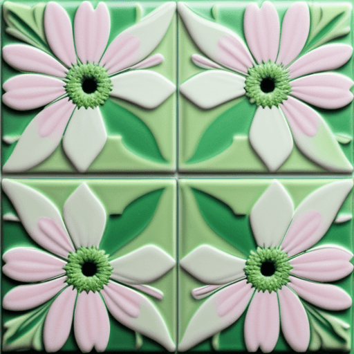 AI generated: 	3D white green pink daisies—tile—ar3:2