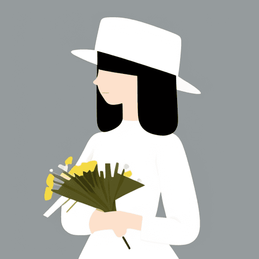 AI generated: A flat illustration of a girl wearing a hat and holding flowers, minimalist, warm, utilitarianism, g...