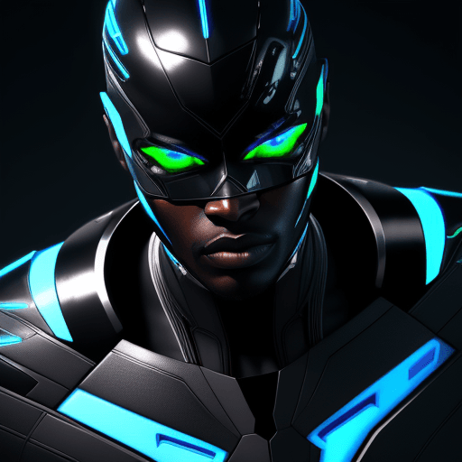 AI generated: the 3d graphic depicts a black masculine man in a futuristic outfit, in the style of liquid light em...