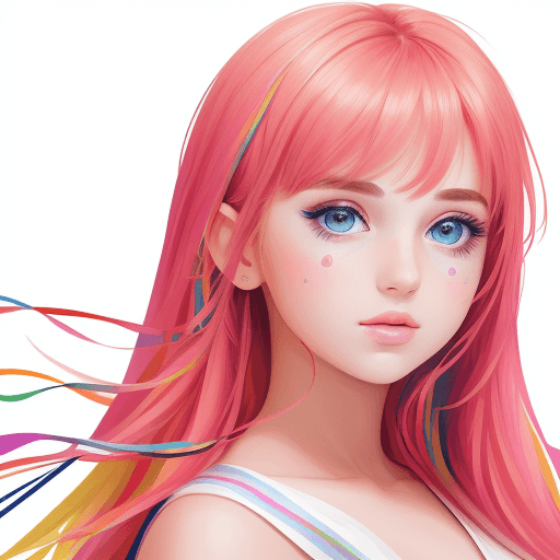 AI generated: beautiful girl, white background, high detail, banner with colorful lines.