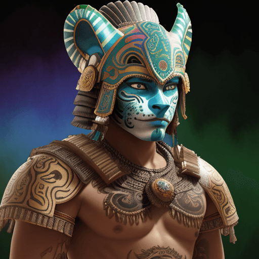 AI generated: Mexican male mayan jaguar helmet warrior, by Artist Anne Stokes, watercolor and ink, intricate, high...