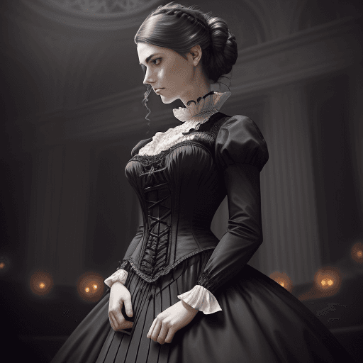 AI generated: Waist up, elegant Victorian costume, sophisticated clothing, black lace clothing, fitted clothing, f...