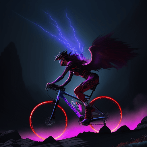 AI generated:  A furious anime style red-blazing mountain bike, dominating the surroundings with it's ethereal vel...