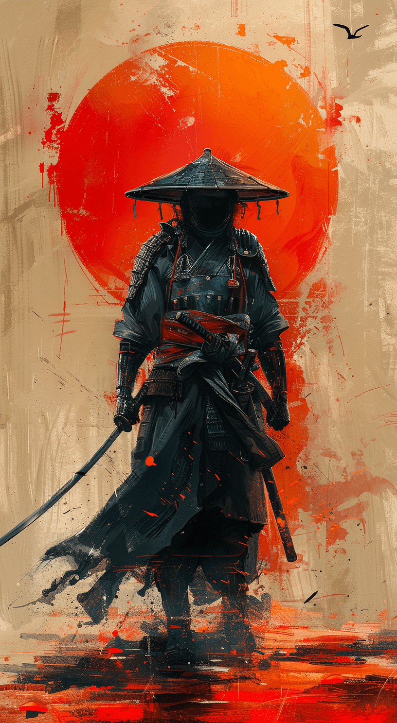 AI generated: Samurai in full armor, concept art in the style of Yoji Shinkawa and Dominik Mayer with vibrant colo...