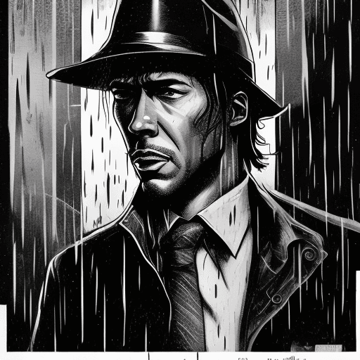 AI generated: a black and white picture of a man in the rain, keanu reevez in disco elysium, noir detective, stunn...