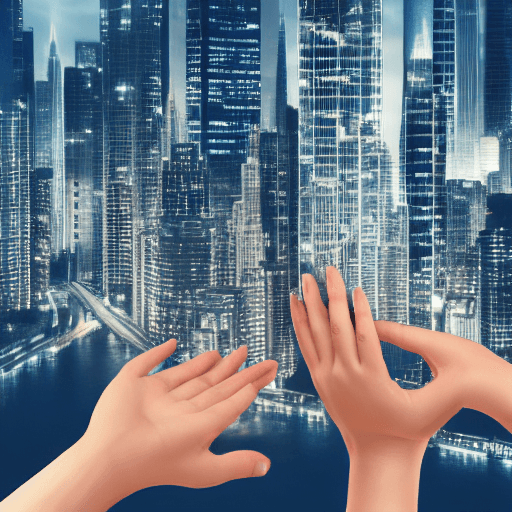 AI generated: hands control a model of a city, hands are like a god, image style is realistic wallpaper with gause...