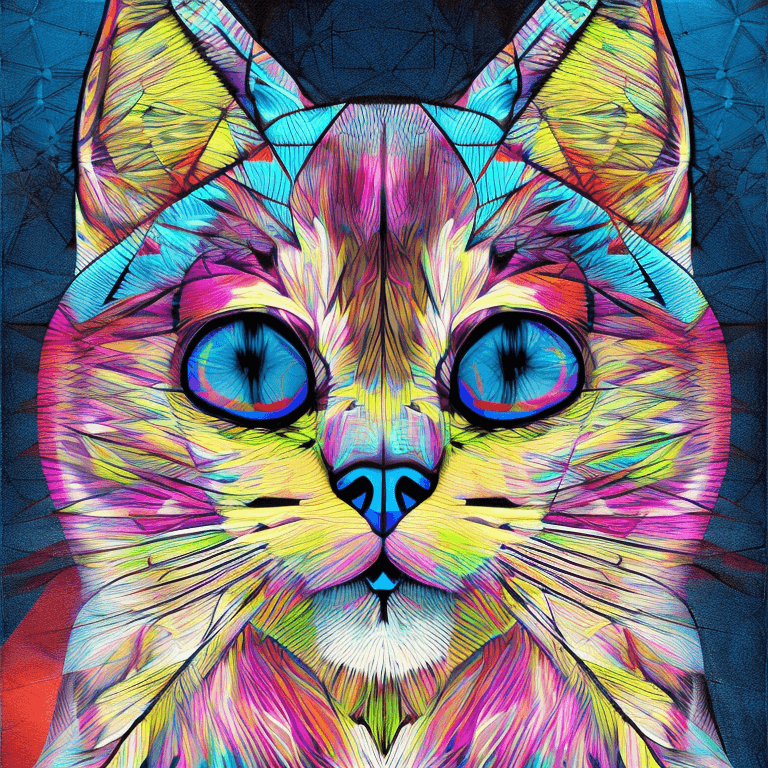 AI generated: Ilustracion geométrica de un gato ultra colorida con detalles en 4K y calidad HD. 