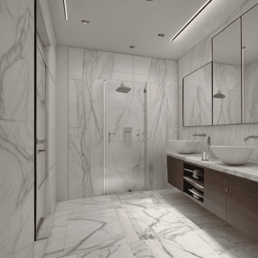 AI generated: photorealistic,8k,16k,front view,bathroom,modern,wc,marble floors,interior design magazine,no mistak...