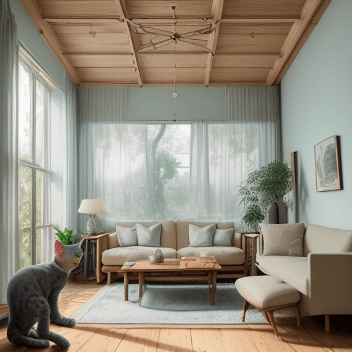 AI generated: Adorable Devon Rex kitten playing with ball, cozy living room, sunlight, High resolution photography...